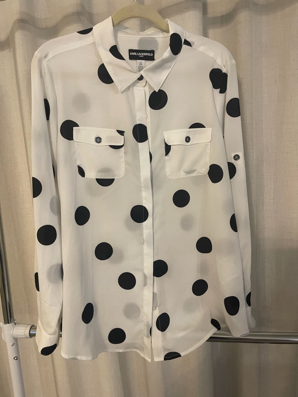 Karl Lagerfeld Black and White Label Detail Blouse